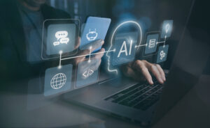 AI and data icons over laptop